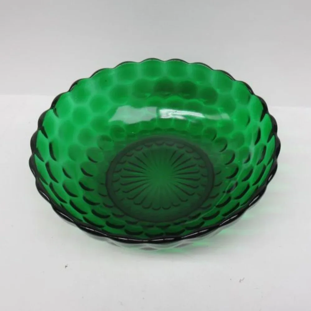 Anchor Hocking Fire King Forest Green BUBBLE 8 3/8 Inch Round Serving Bowl